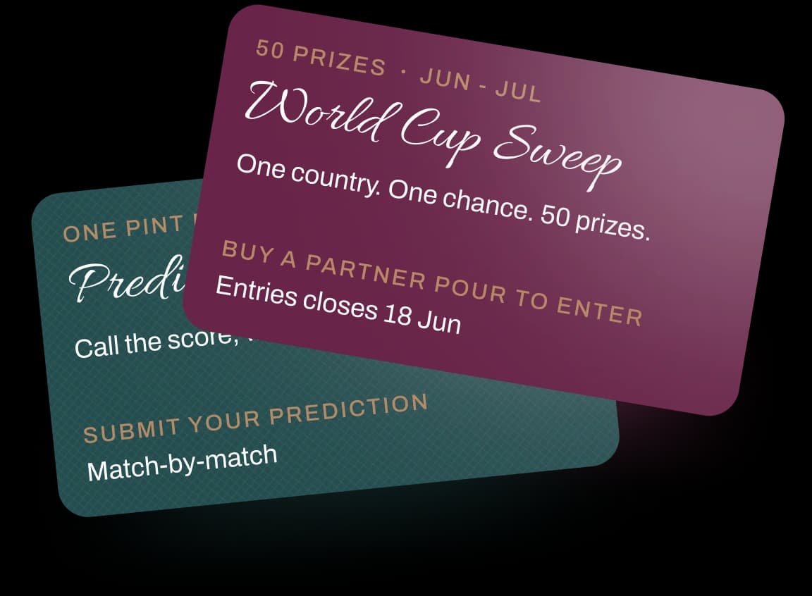 World Cup Sweep — one country, one chance, 50 prizes; and Predict and Win — call the score, win the prize.